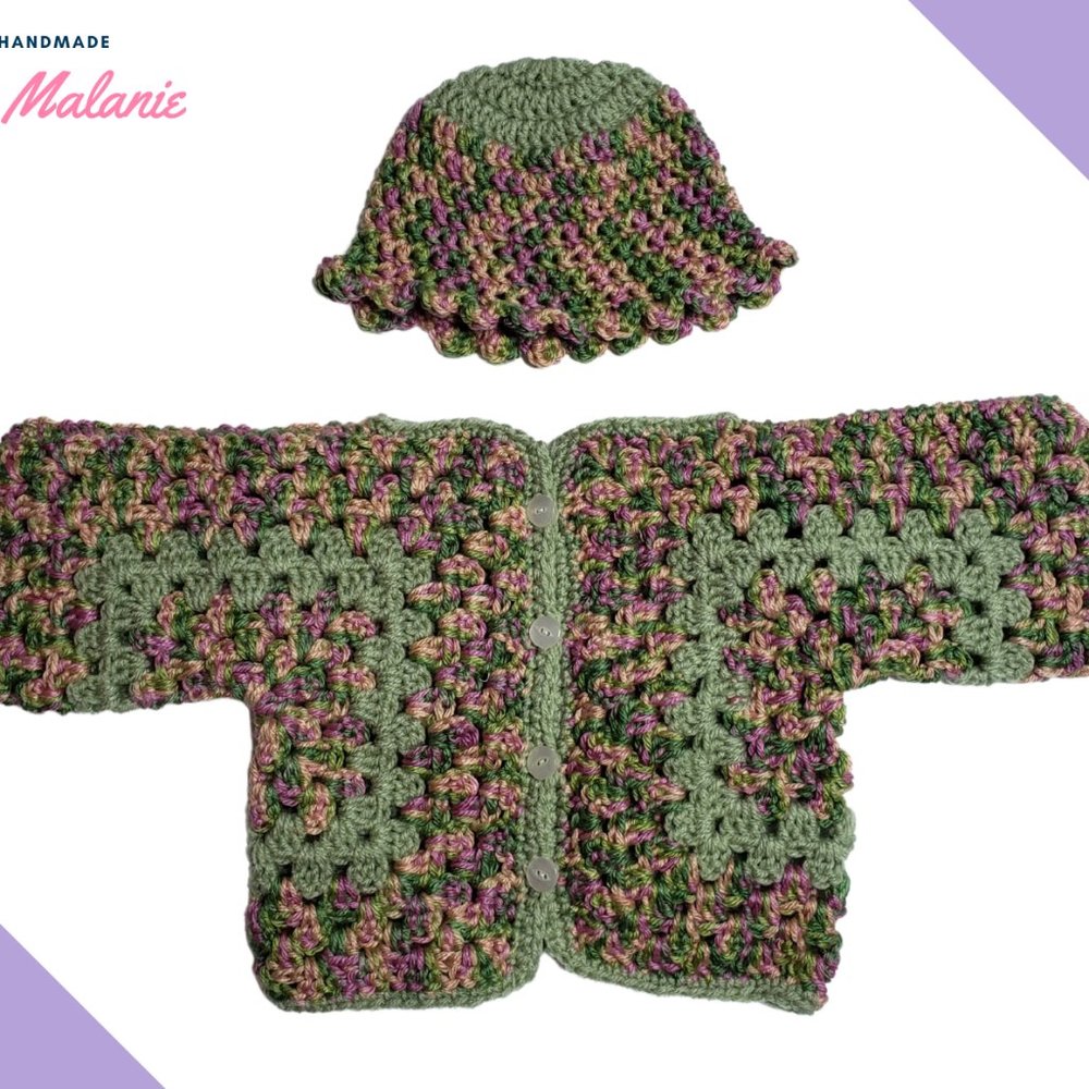 Handmade crochet set great for baby shower gift.